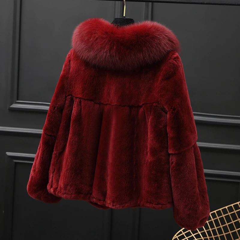 2020 new real rabbit fur coat women rabbit fur jacket full pelt rabbit fur overcoat with fox collar customized plus size