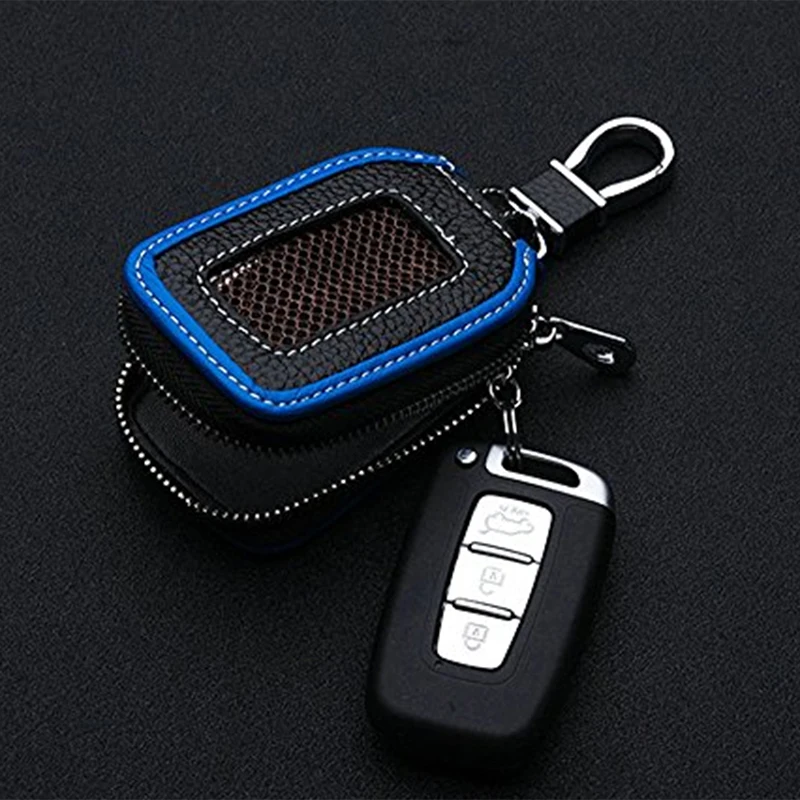 Bag Key Case Anti-Scratch Black+Blue 13.5*5cm Accessories Hanging Universal Leather Car Remote Fob Cover Protector