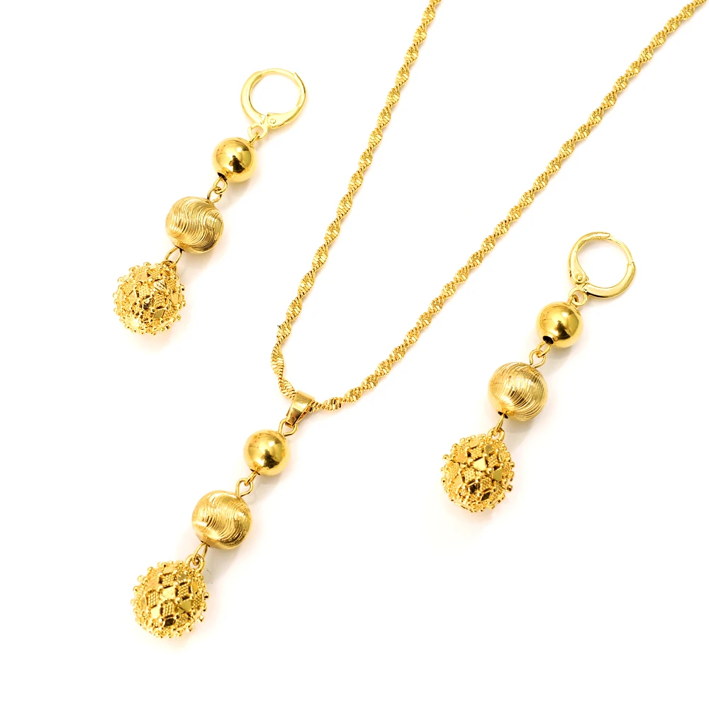 Gold Dubai Bead jewelry set Nigeria women jewelry Gold Color Classic Ethiopian/MiItalian Bridal Jewelry Sets Wedding Accessories