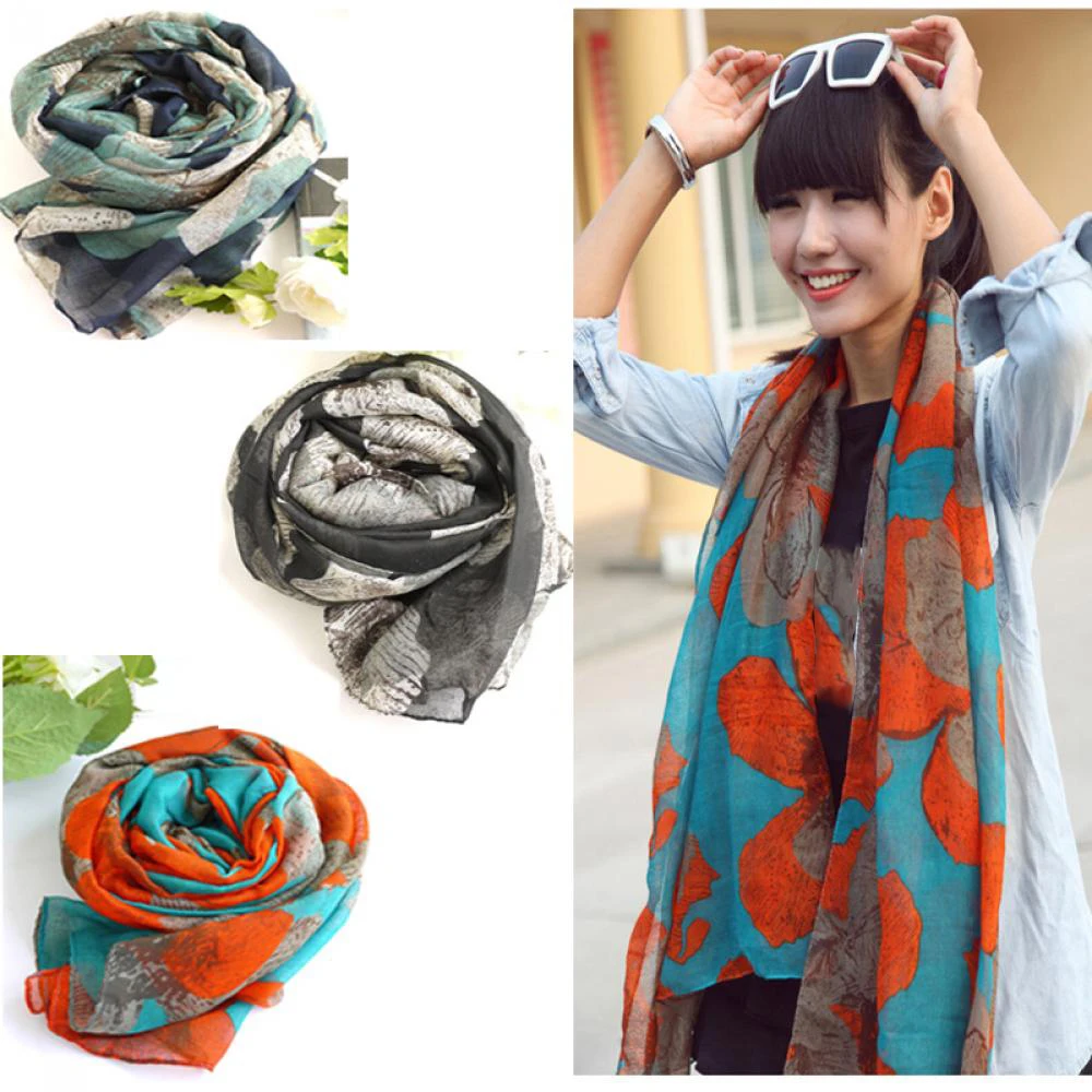 2024 New Hot Fashion Party Scarves Shawl Elegant Women Lady Vintage Long Soft Cotton Voile Print Autumn Winter Christmas