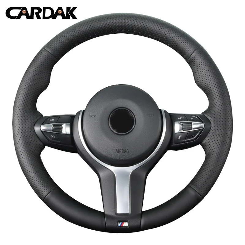 CARDAK Black Artificial leather Steering Wheel Cover for BMW F87 M2 F80 M3 F82 M4 M5 F12 F13 M6 F85 X5 M F86 X6 F33 F30 M Sport