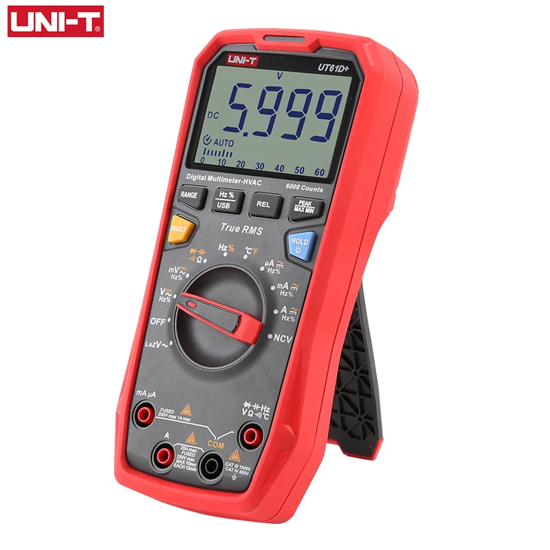 UNI-T UT61D+ Digital Multimeter Professional Tester Unit True RMS Auto Range DC AC 1000V Peak Hold Capacitance Test 60mF Meter