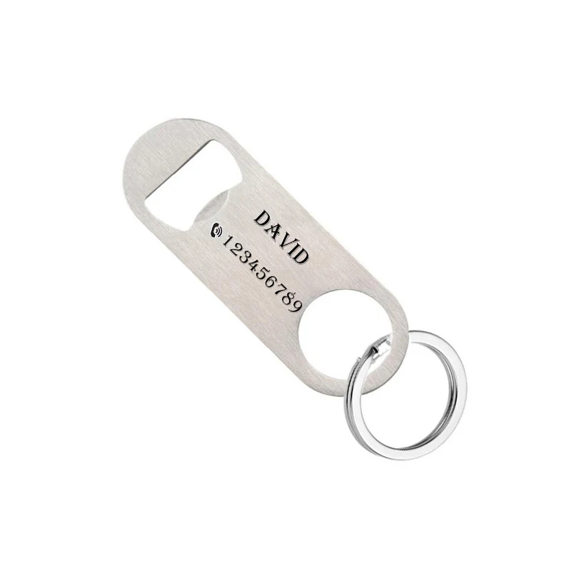 Personalized Keychain Laser Engrave Stainless Steel Soda Beer Bottle Opener Men Custom Phone Number Name Logo Tag Car Key Ring