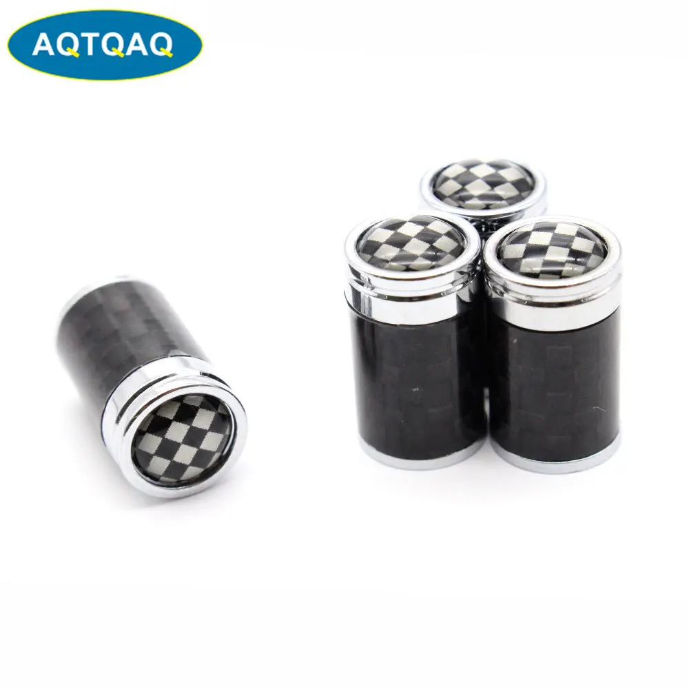 

4 Pcs/Set Copper + Carbon Fiber Black And White Style Tire Valve Stem Cap Tire Wheel Stem Air Valve Caps for Auto Cars