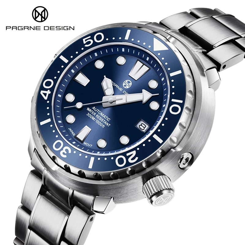 PAGRNE DESIGN Diver Men\'s Watch 300m Waterproof NH35 Mechanical Watch Top Brand Sapphire Glass Automatic Watch Relogio Masculino