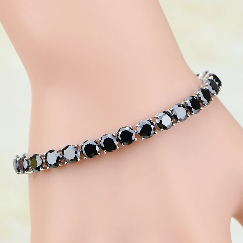 Black Cubic Zirconia Silver Color  Round Link Chain Bracelet 7 inch For Women Free Shipping & Jewelry Bag S086