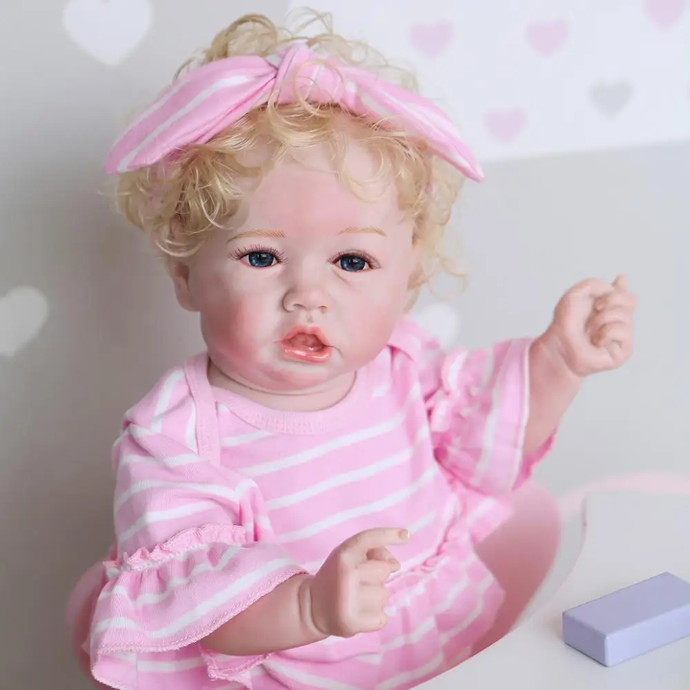 

bebes 56CM rebborn baby doll soft full body silicone100% hand-made detailed painting collectiblescan take bath