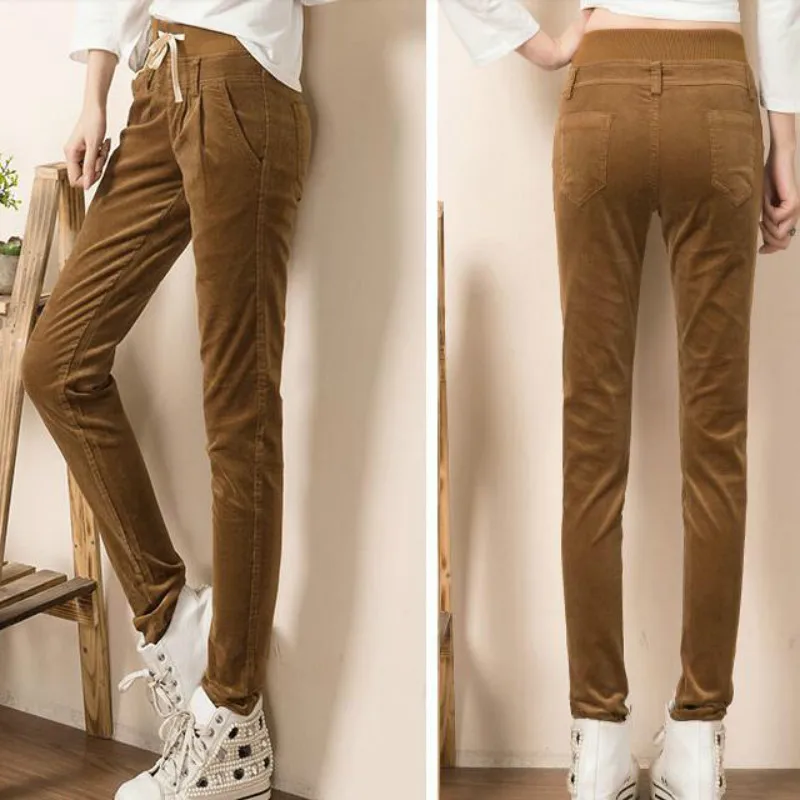 

New High Waist Harem Pants Warm Trousers Plus Velvet Winter Corduroy Pants Women Pantalon Femme Lace Up Loose Womens Pants HK227
