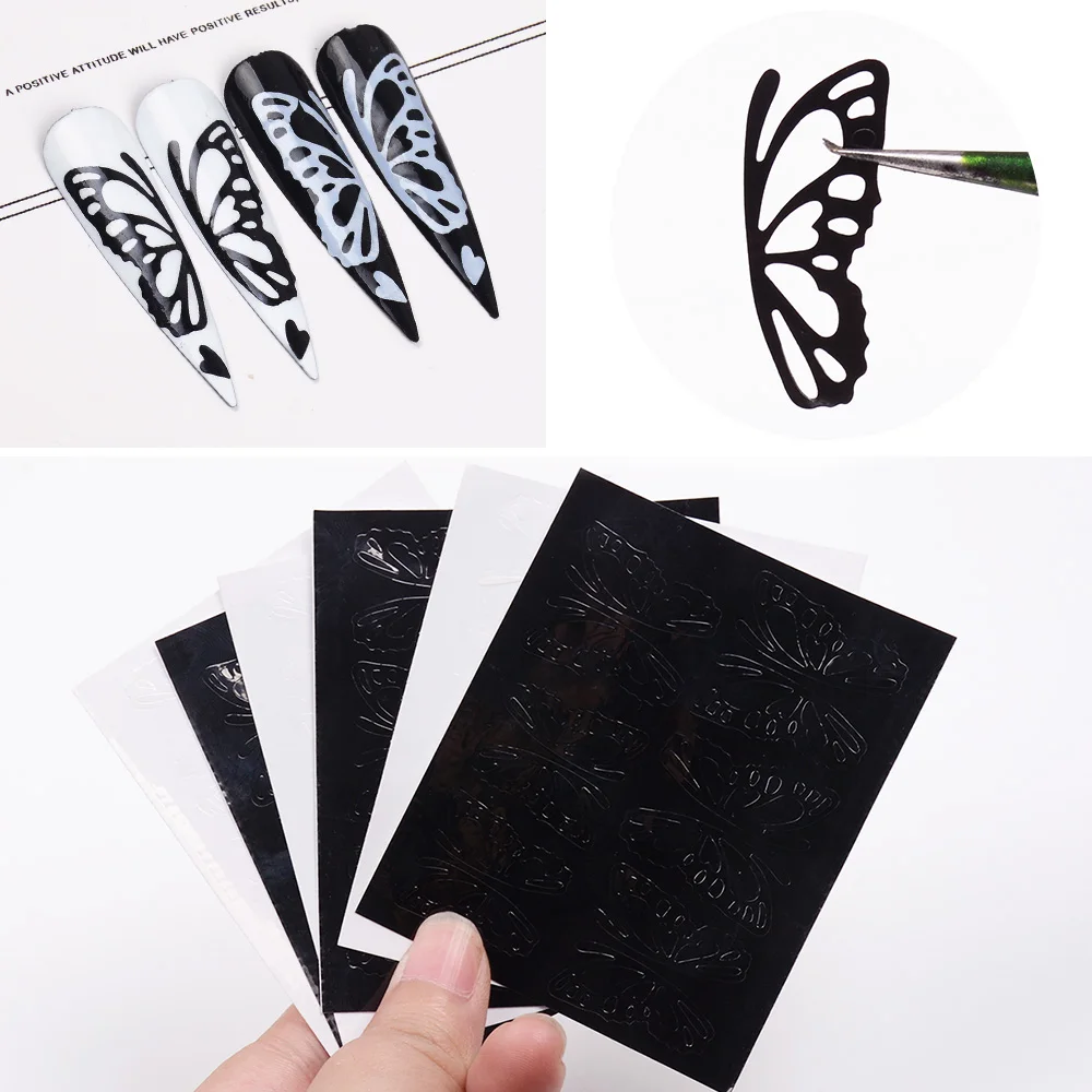 Nail Art 3D Nail Sticker Kit  Black&White Butterfly Colorful Nail Decals  Nail Transfer Decals Nail Decorations DIY Design