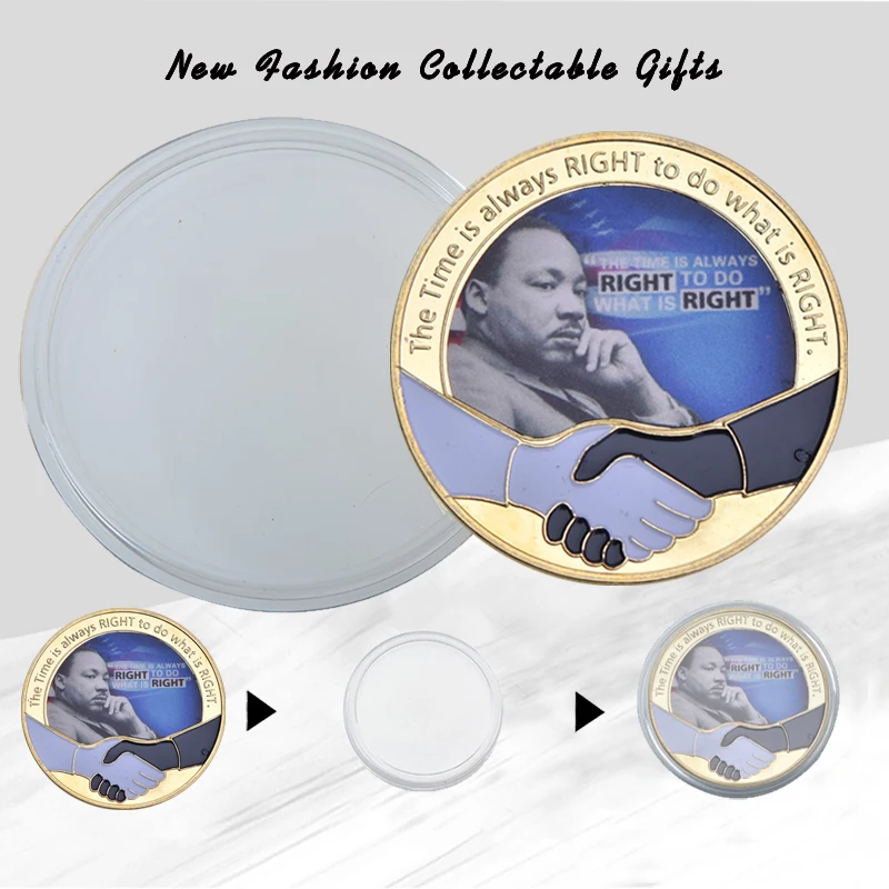 مارتن لوثر الملك الذهب عملات معدنية تذكارية لهواة التجميع مجموعة مع هدية صندوق التحدي عملة ميدالية الأصلي تذكارية هدية لجمع #5