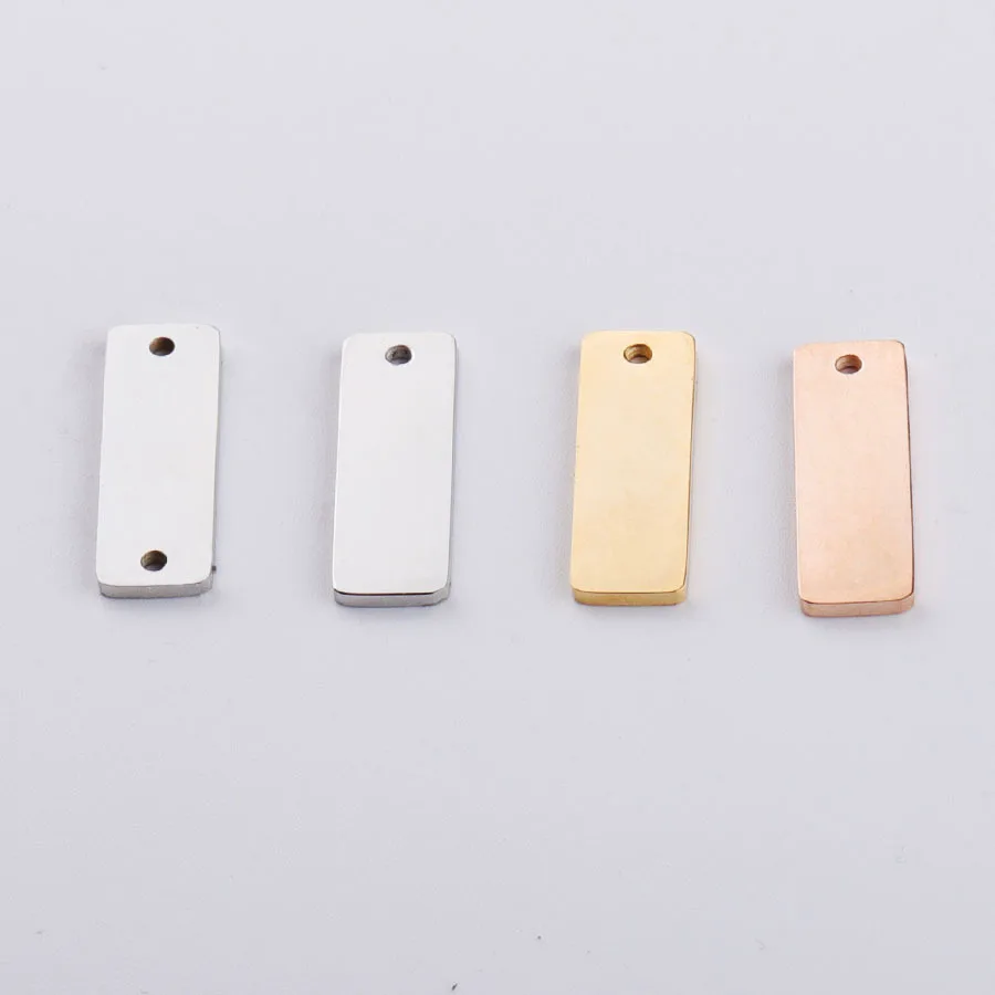 50pcs 6x18mm mirror polished stainless steel rectangular strip single hole double hole pendant small tag DIY necklace/bracelet