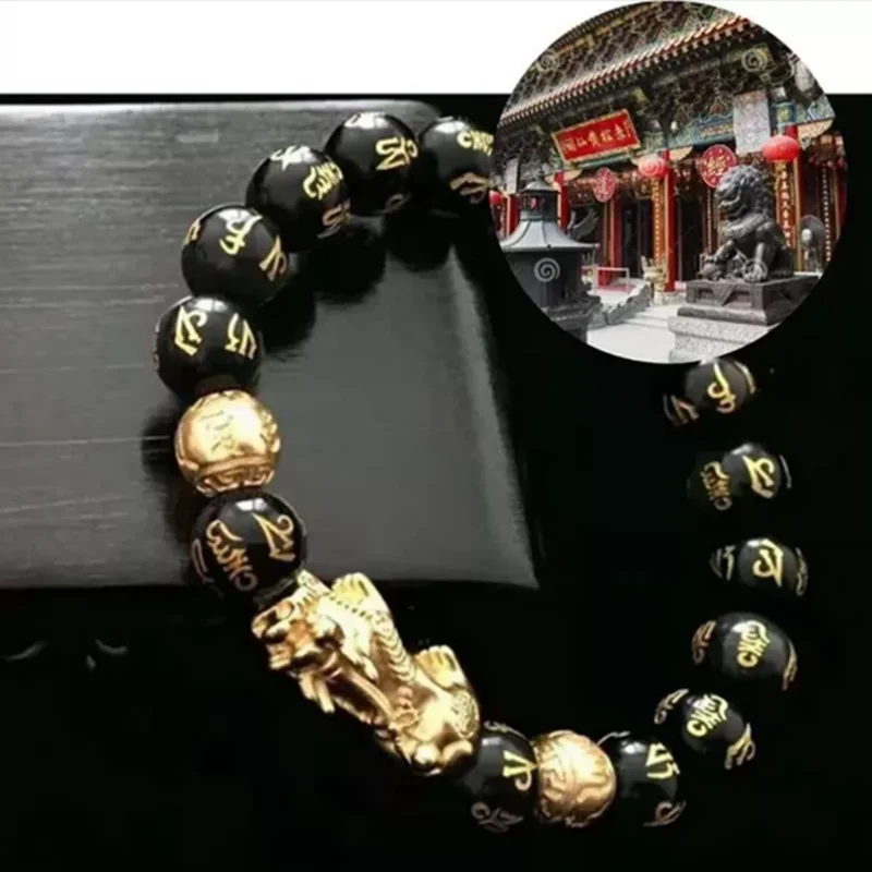 Pure copper Pixiu Feng Shui Gift Tibetan Buddha beads Natural Obsidian Bracelet for man and women good Lucky Amulet Jewellery