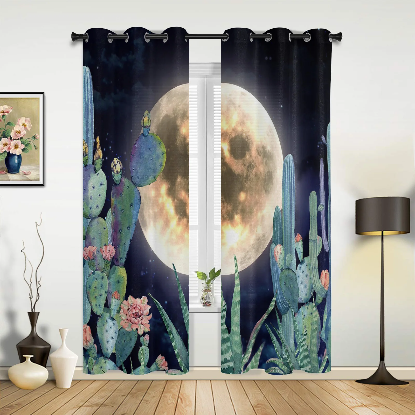 Patio Curtain Moon Cactus Plant Outdoor Curtain For Garden Patio Curtains Bedroom Living Room Kitchen Bath Room Panel Drape