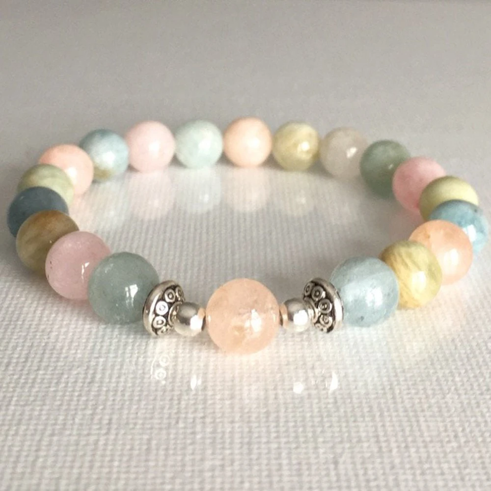 

MG0817 8 mm Genuine Morganite Agate Bracelet Heart Chakra Lucky Bracelet for Women Healing Gemstome Dainty Yoga Mala Bracelet