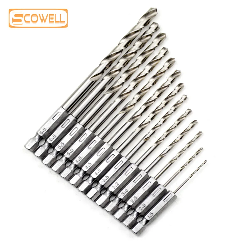 

13PCS 1/4" Hex Shank HSS Twist Drill Bit Set for Wood Metal Power Tools Jobber Drill Accessories With Drilling Bit 1.5mm - 6.5mm