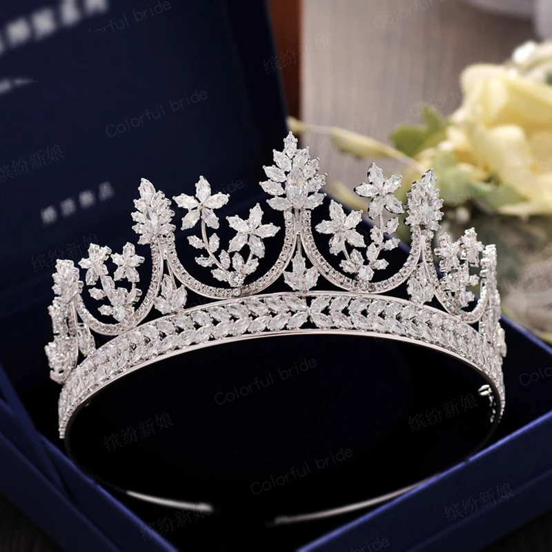 NiuShuya Europeia Rainha Cabelo Coroa para Noivas Completo Zircon Casamento Acessórios