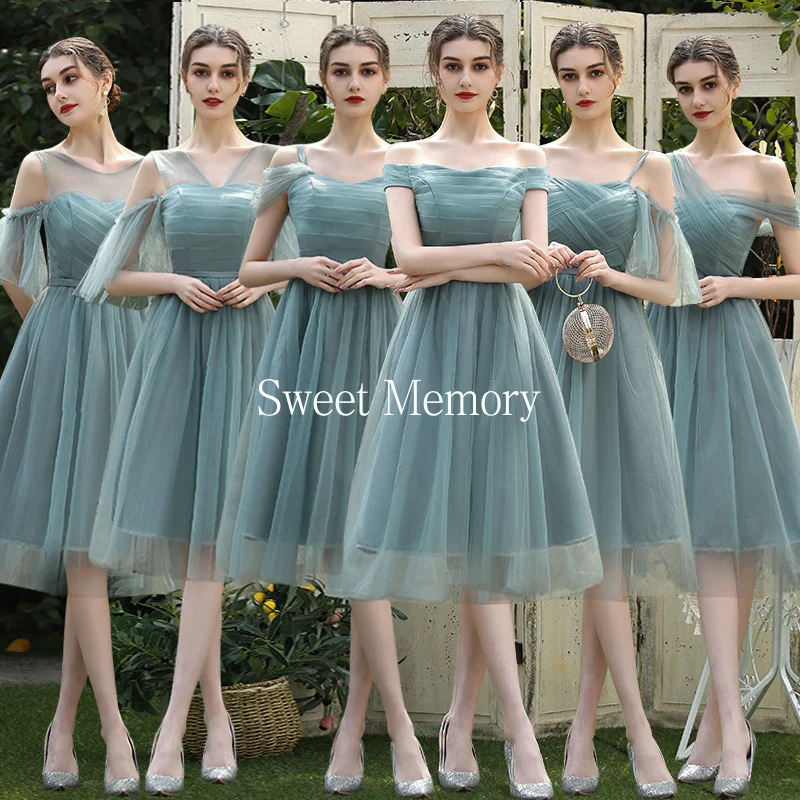 SW069 Women Forest Green Bridesmaid Dress 2021 Bride Guest Robe De Soiree De Mariage Prom Wedding Party Vestidos Sweet Memory