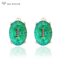 S&Z DESIGN New Fashion Colorful Oval Crystal Dangle Earrings For Women Wedding Jewelry 585 Rose Gold Color Egg Shape Eardrop