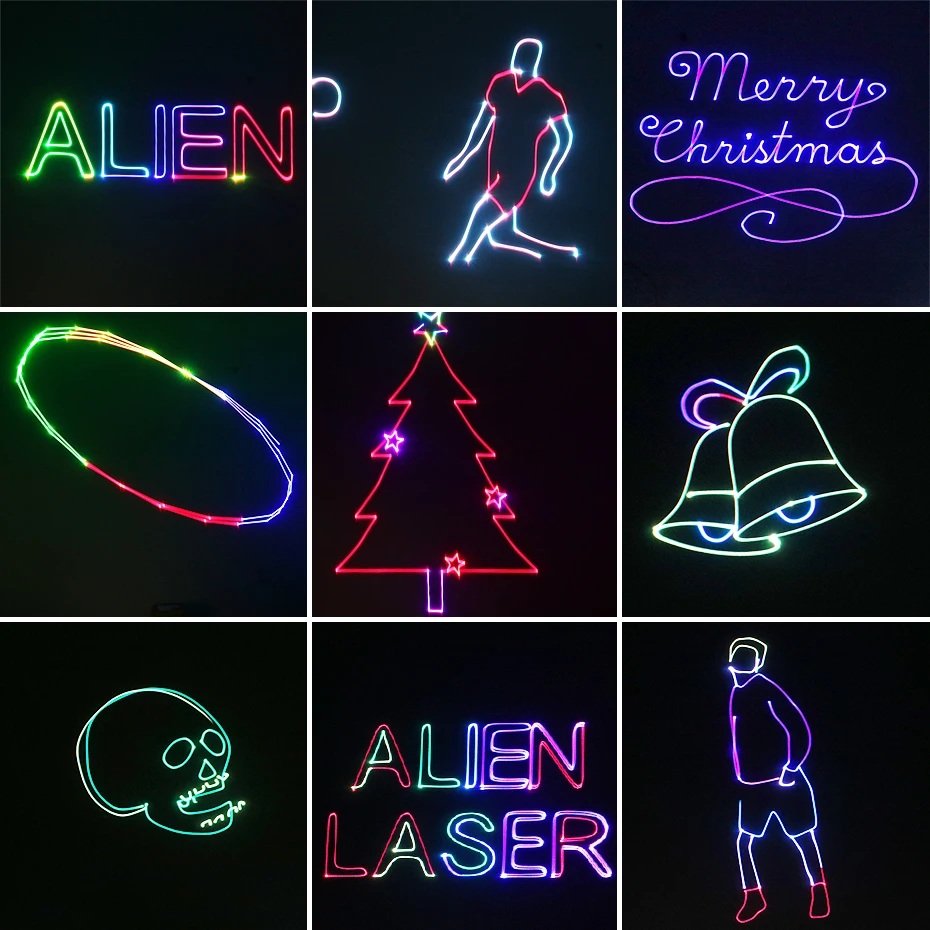 ALIEN-RGB Projetor Laser, 500mW, 1W, Efeito de Iluminação de Palco, Bluetooth App, Animação Remota, DMX Scanner, DJ Disco Party Lights