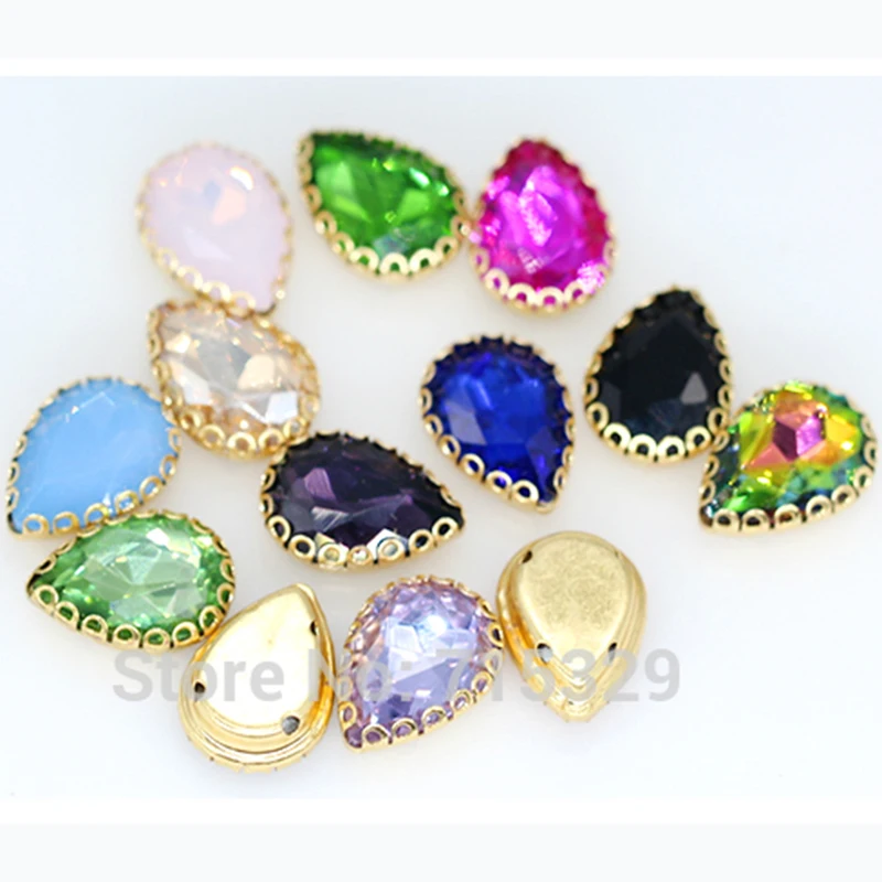 All Colors 6-25mm Sew On Water Drop Golden Flower Claw Setting Rhinestone Crystal Diamante Jewelry/Wedding Dress Clothing Trims