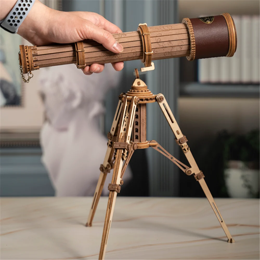 Robotime-Telescopio de madera armable para niños y adultos, kits de construcción de monocular de juguete, ideal para regalo, DIY, modelo Rokr, por