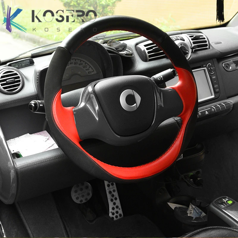 Car Genuine leather hand sewing steering wheel cover interior decoration Accessories For 09-14 Smart 451 Fortwo Forfour