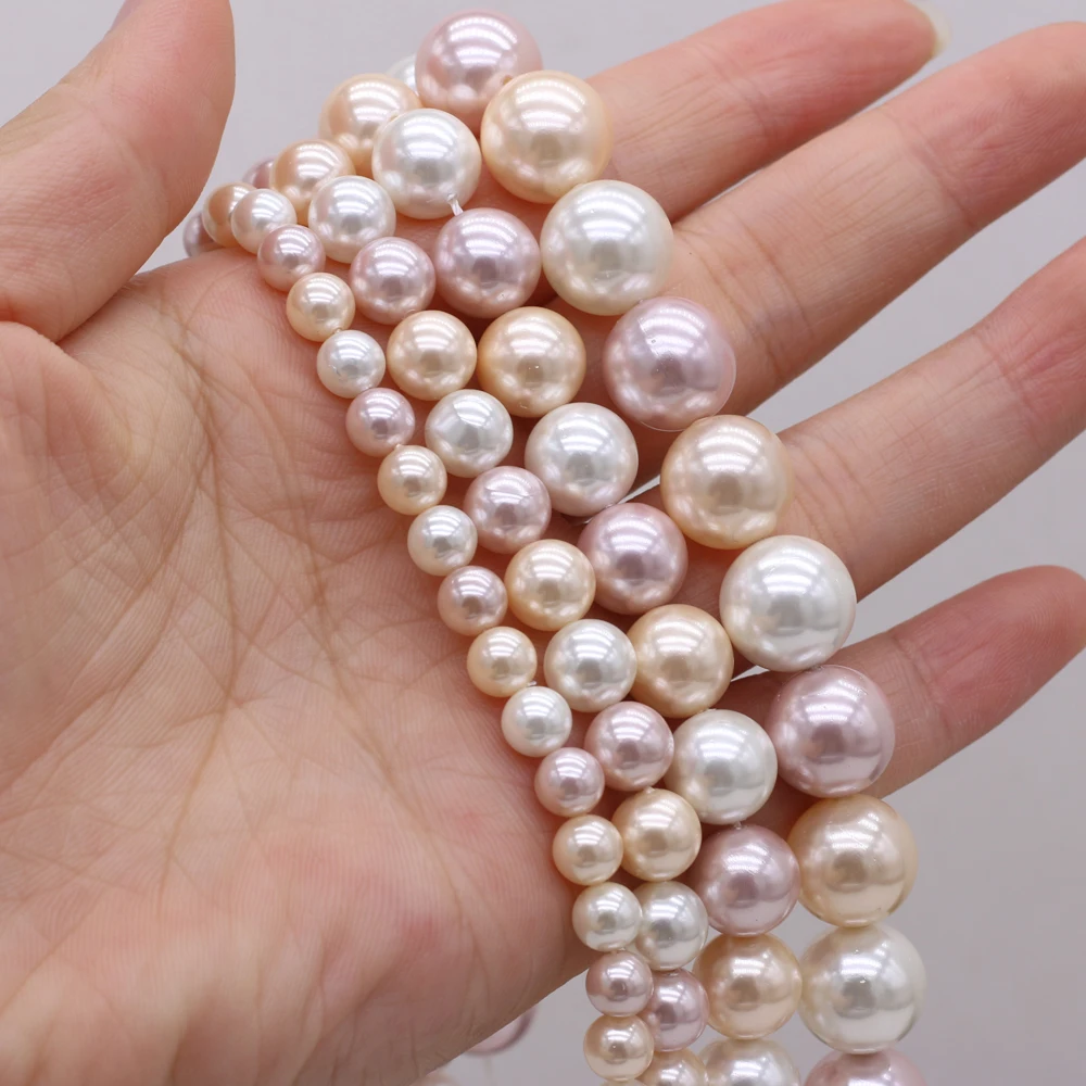 Shell Pearl Round White Pink And Purple Mixed Pearl Beads High Quality Punch for Jewelry Making DIY Women Necklace Bracelet