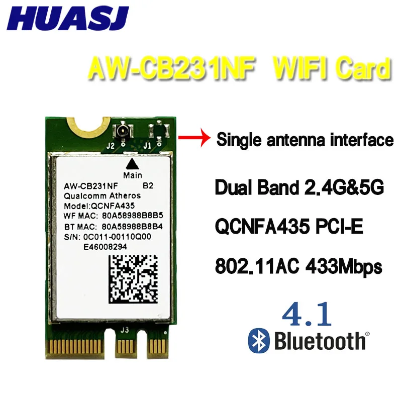 Wireless Adapter Card for QCA9377 QCNFA435 AW-CB231NF  802.11AC Bluetooth 4.1 433M 2.4G/5G WIFI WLAN Card