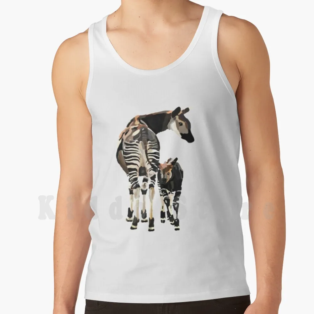 Okapi And Calf Tank Tops Vest 100% Cotton Okapi Baby Animal Calf Calves Zoo Wild Safari Cute Black And White