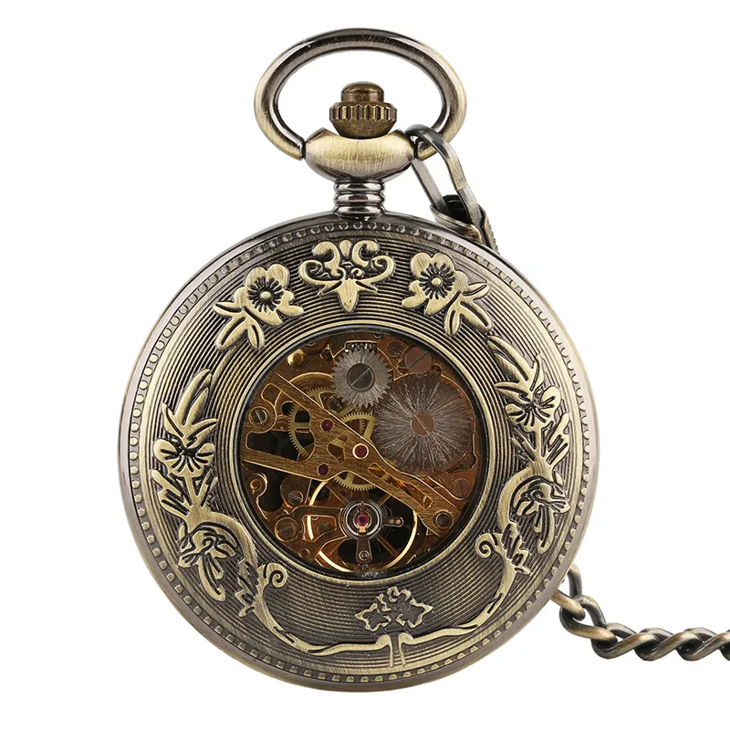 Steampunk Hollow Flying Eagle Handwinding Mechanical Pocket Watch Pendant Chain Skeleton Clock Roman Number Dial Gift