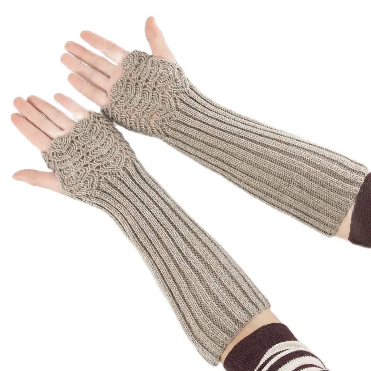 

Autumn and Winter New Fashion Warm Knitted Fish Scale Pattern Exposed Half Finger Men's and Women's Gloves Sleeve Arm Cover