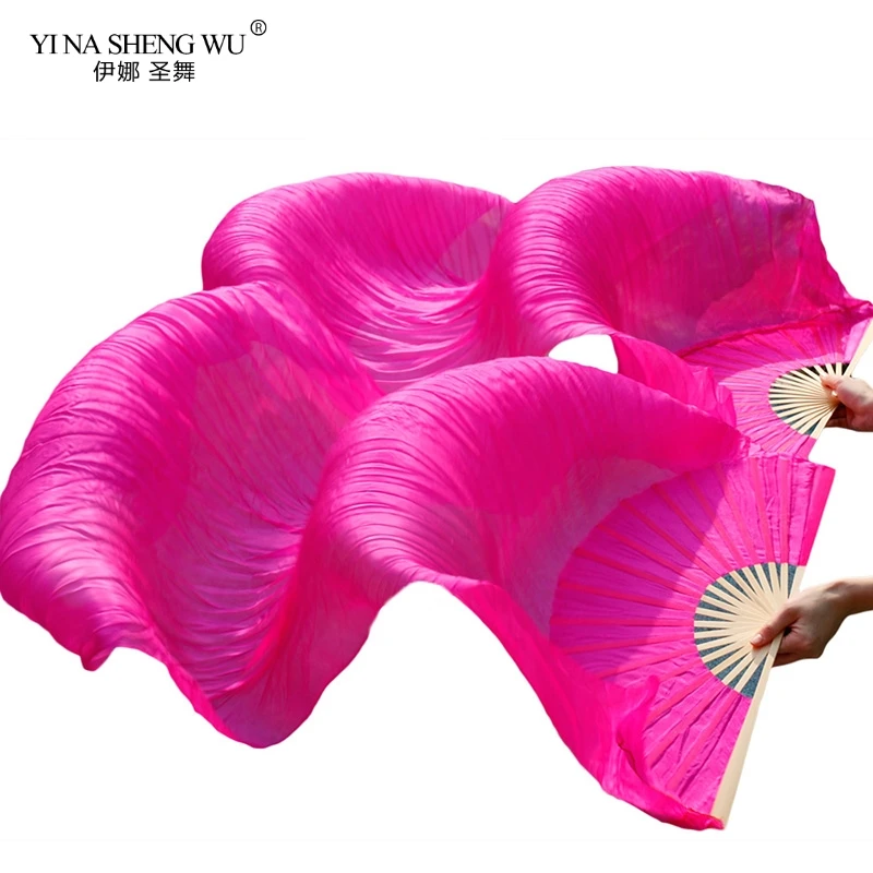 1pair/1pc Imitation Silk Belly Dance Veil Fans Bamboo Ribs Handmade Dyed Performance Long Fan Belly Dancing Rayon Silk Fans