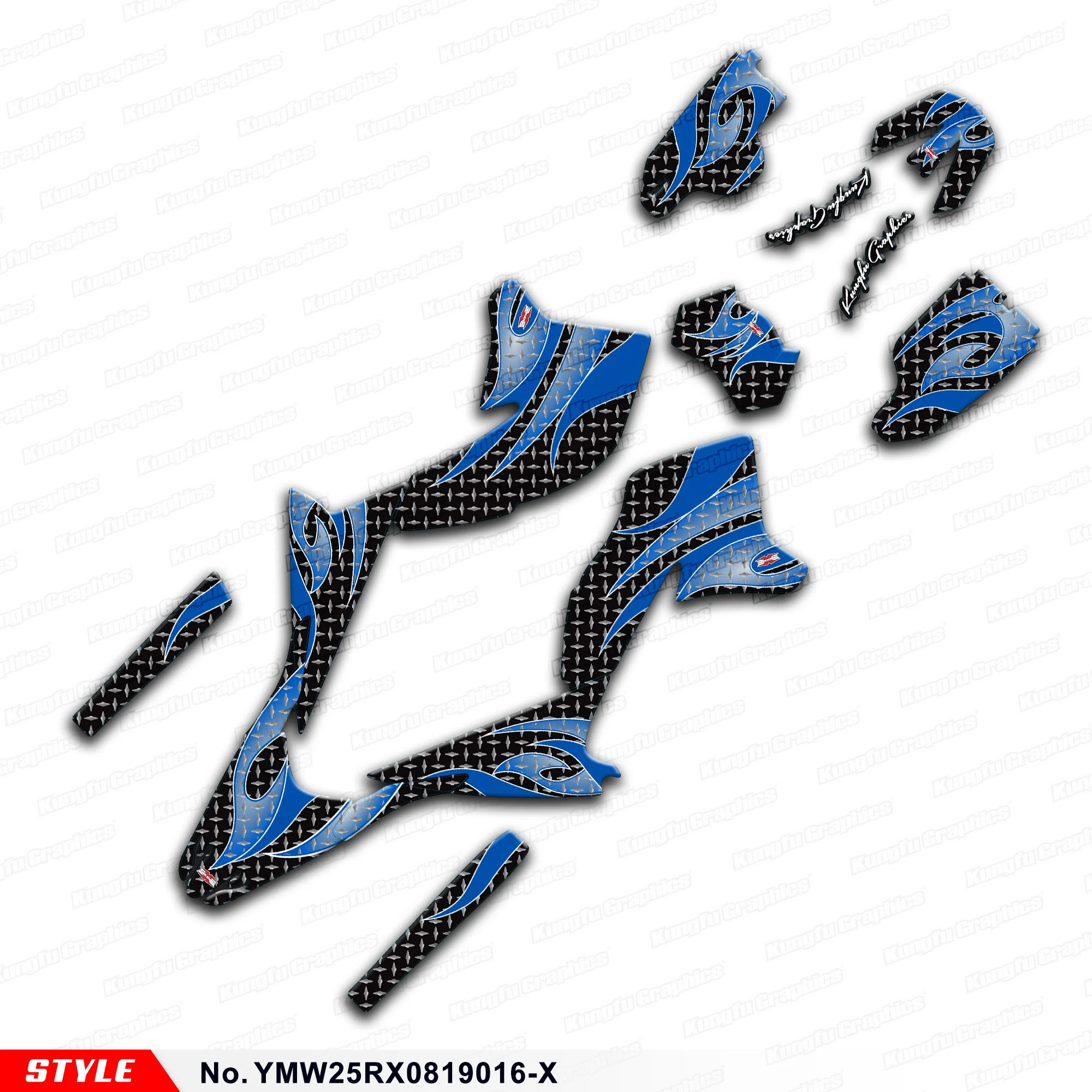 Aftermarket Dark Blue Graphics Kit for WR250X WR250R 2008 2009 2010 2011 2012 2013 2014 2015 to 2020, Style No. YMW25RX0819016-X