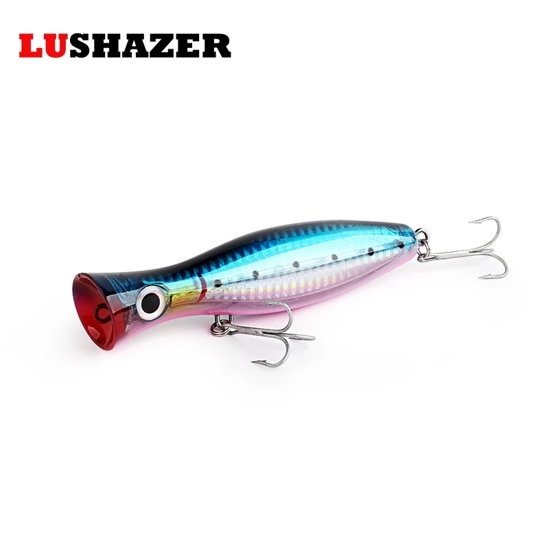 

Lushazer popper fishing 3d augen with treble hooks 12cm 42g topwater hard lure soft plastic isca artificial fishing lure tackles