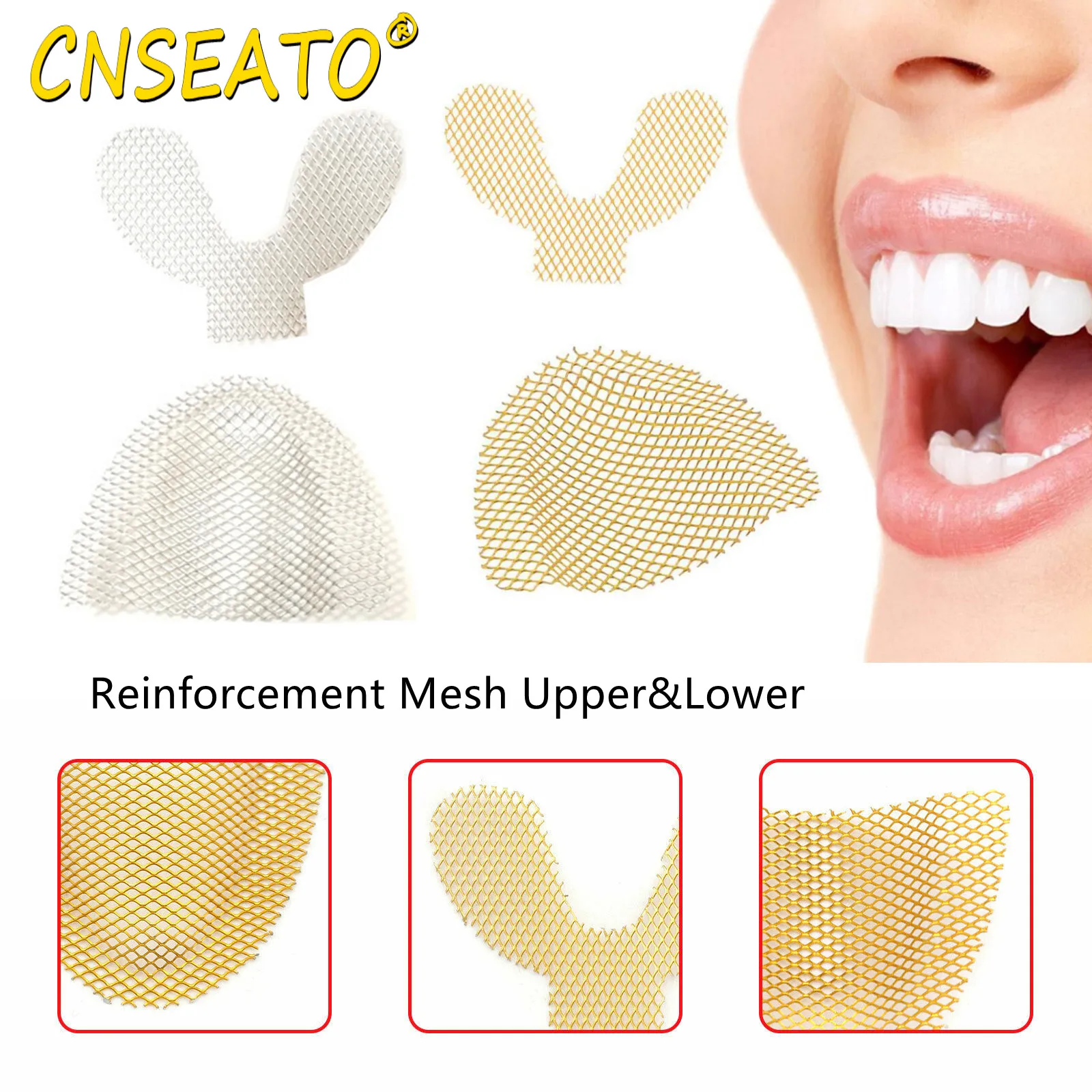 20Pcs Dental Metal Net Impression Tray Strengthen Upper Lower Teeth Reinforcement Mesh Silver Golden Dentistry Denture Materials