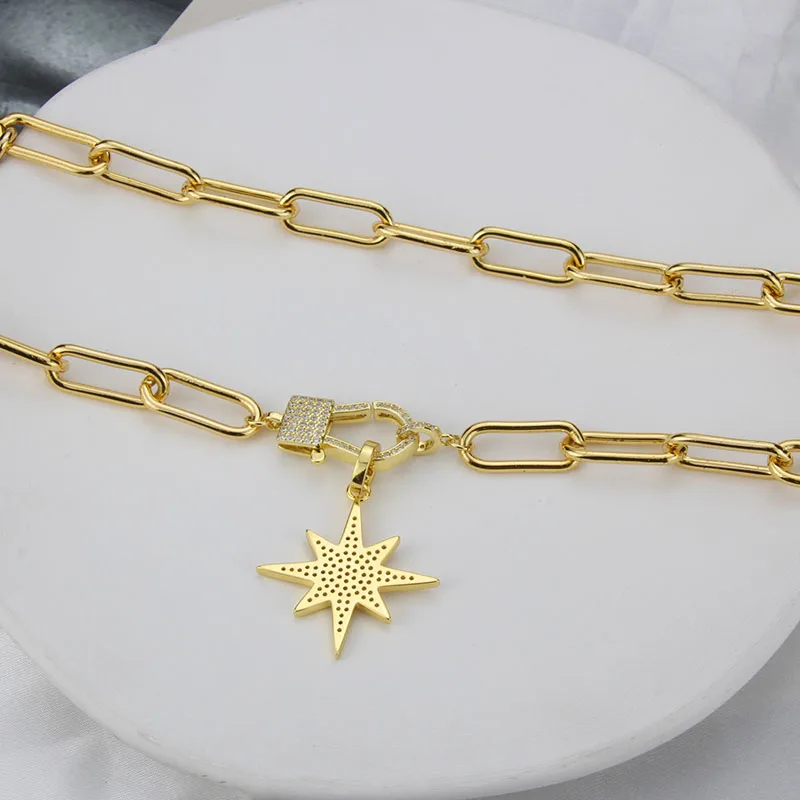 New Design Personalized Thick Chain Gold-plated Crystal Cubic Zirconia Awn Star Pendant Necklace For Men And Women Jewelry Gift