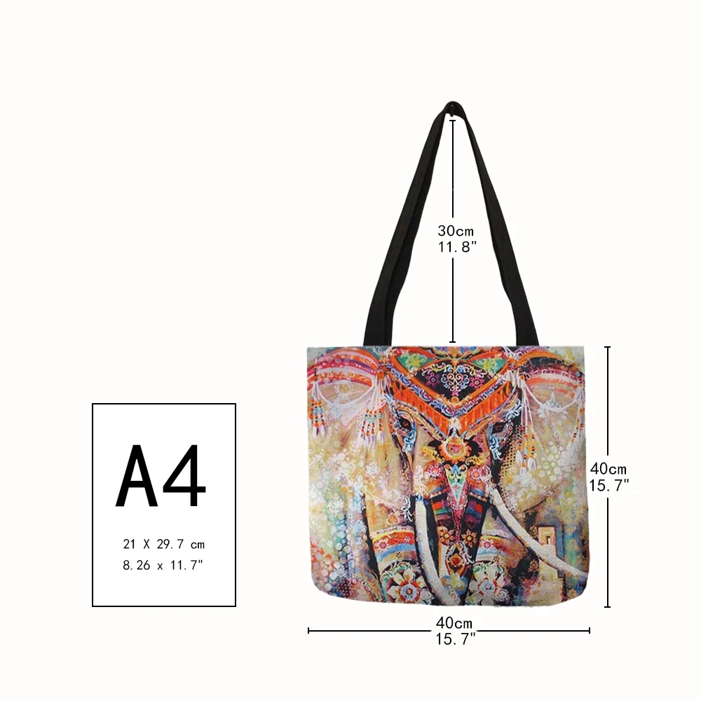 Beautiful Design Handbag for Ladies Elephant Trees Painting Linen Shopping Working Casual Bag Femme Homme Sac A Main