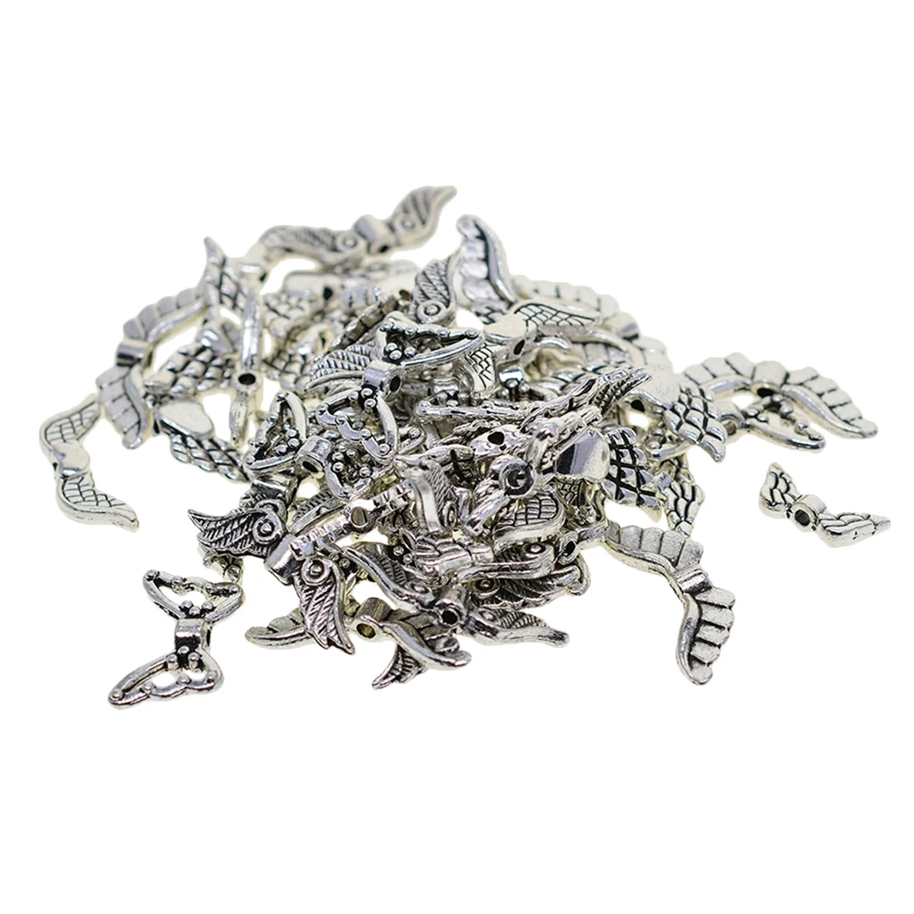 60 Mix Tibetan Silver Color Retro DIY Jewelry Pendant Angel Wings Spacer Beads Pendant Charms Jewelry Making Wholesale