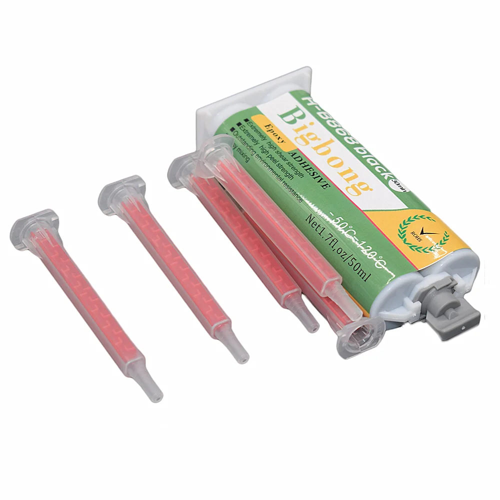 50ml nero epossidico AB colle 1:1 adesivi colla resina ad alta temperatura adesivi forti con 5pc ugelli di miscelazione statici tubo miscelatore