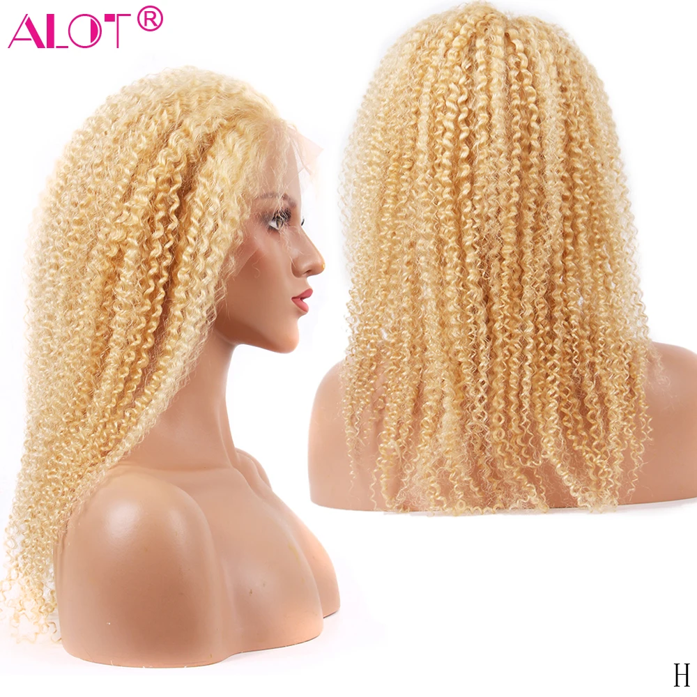 

Blonde Lace Wig Brazilian Kinky Curly Glueless 13x1 Lace Part Human Hair Wig 150% Pre Plucked Remy 613 Blonde Wig Middle Part