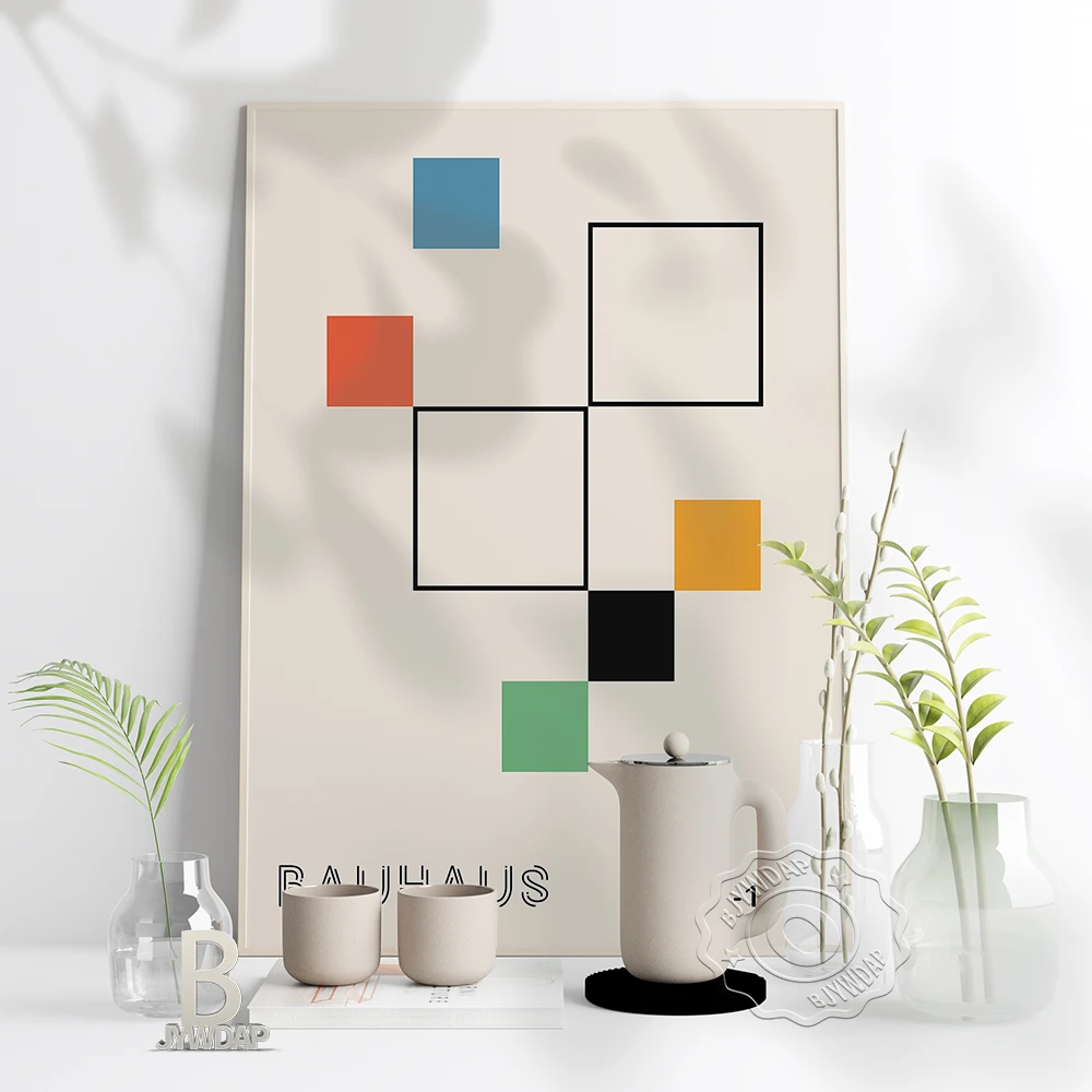 

Nordic style Bauhaus Wall Stickers, Bauhaus foursquare combination pattern Poster, Bauhaus Exhibition design Wall Art Home Decor