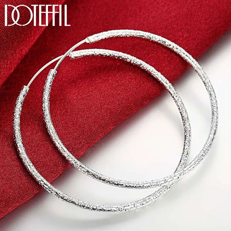 DOTEFFIL 925 Sterling Silver 50mm/60mm Round Circle Matte Earring Woman Party Gift Fashion Charm Wedding Engagement Jewelry