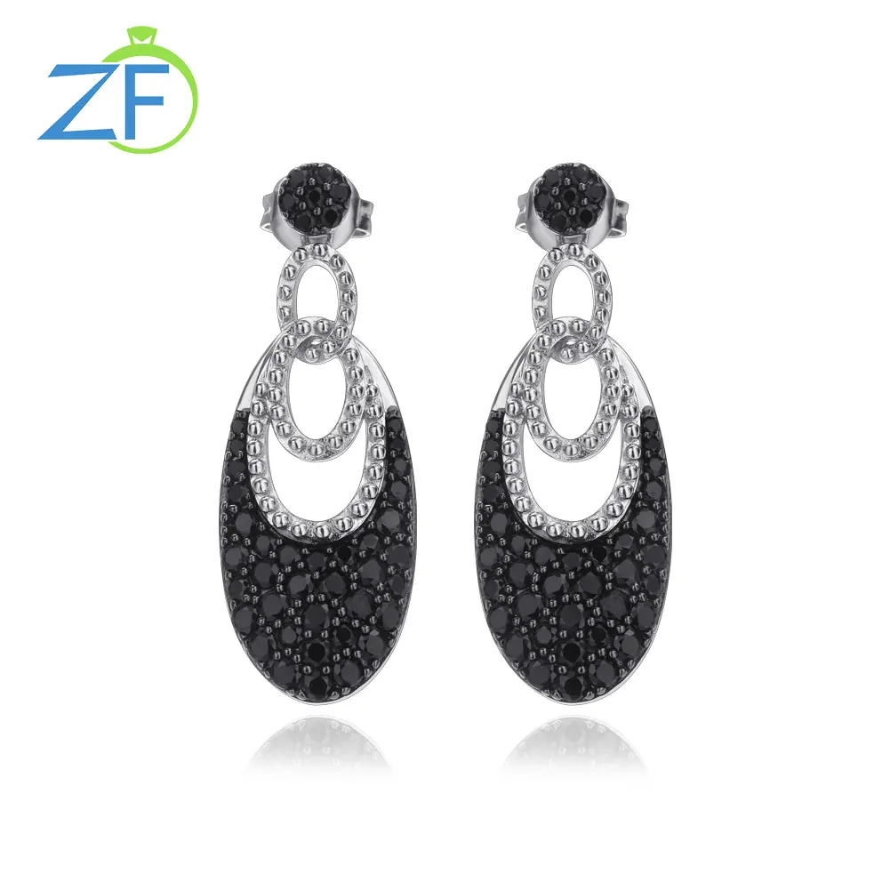 

GZ ZONGFA Genuine 925 Sterling Silver Drop Earrings for Women 2.5 Carats Natural Black Spinel Gemstone Earrings Fine Jewelry