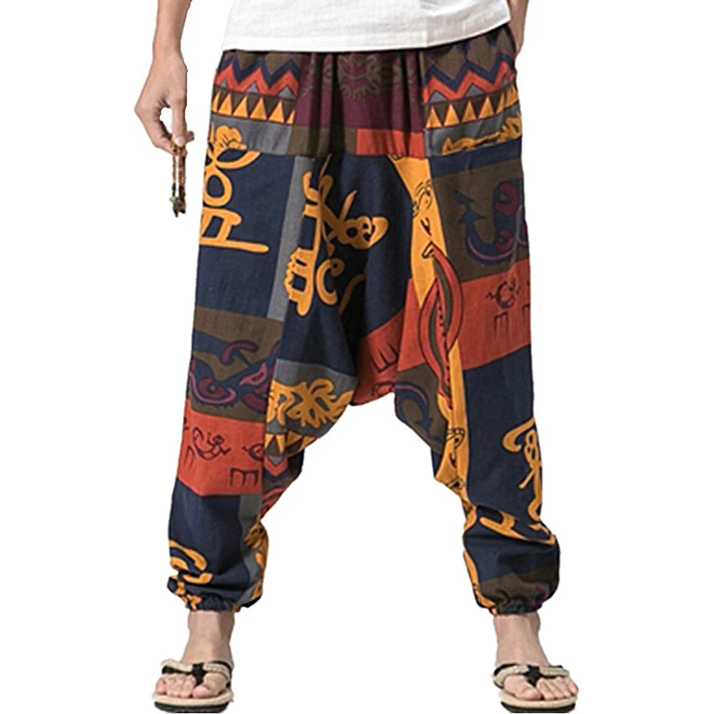 Men's Cotton Harem Yoga Baggy Genie Boho Pants，Aladdin Pants and Harem Pants