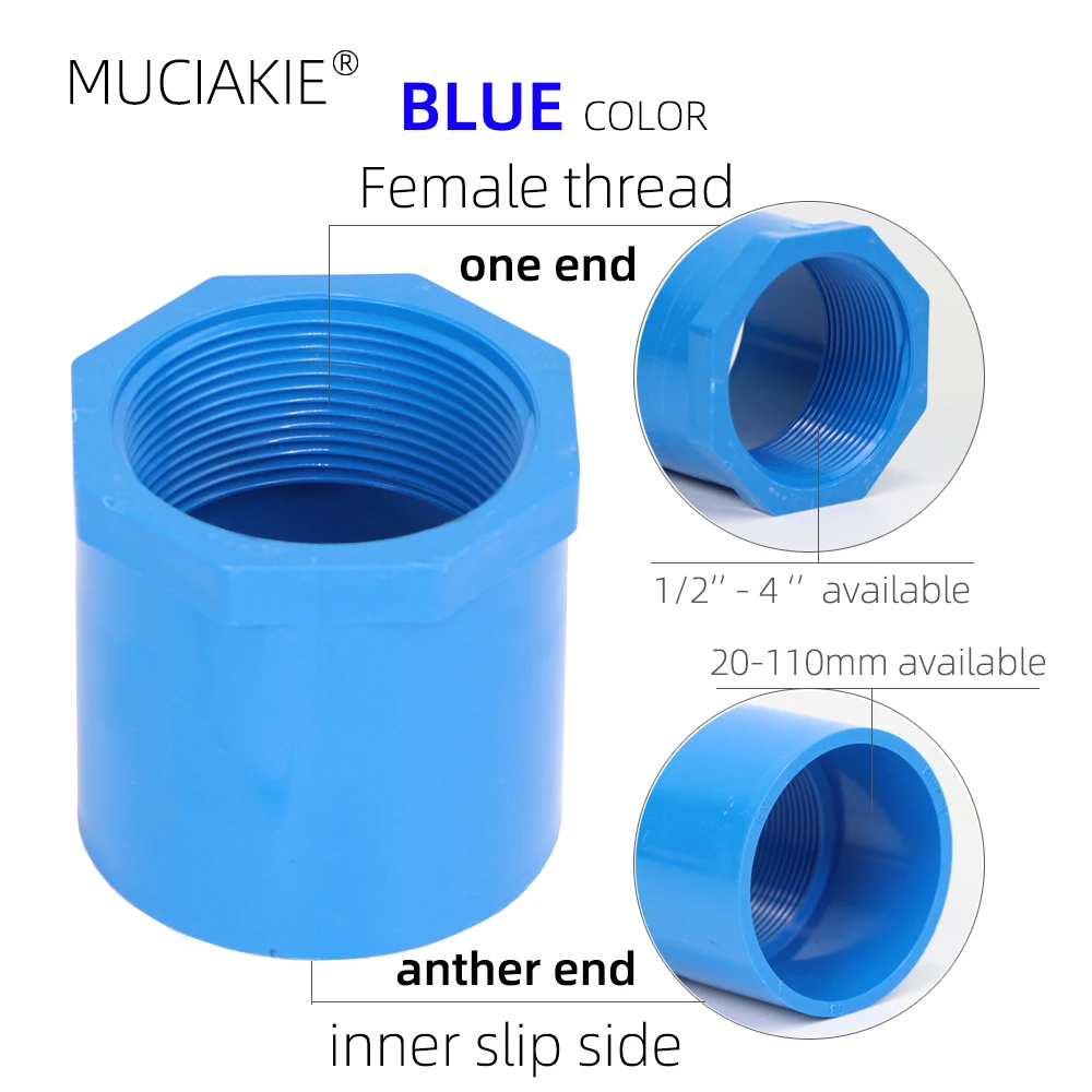 4PCS 20/25/32/40/50/63/75/90/110mm PVC Female Thread x Slip Socket Straight Connector Water Pipe Joint Garden Irrigation Adapter