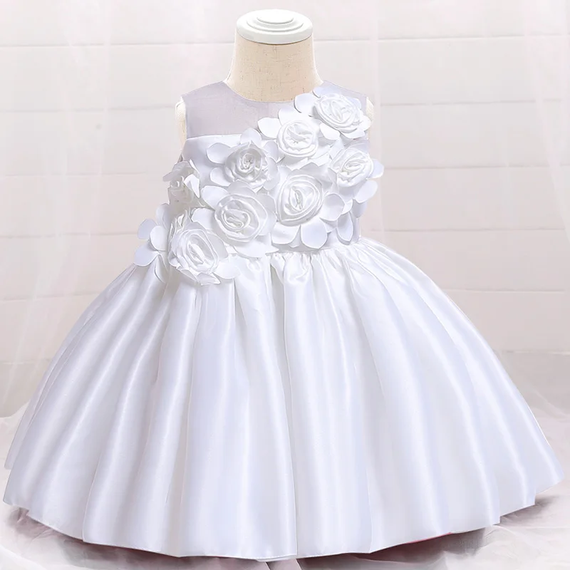 Baby Girls Dress Kids Flowers Formal Evening Prom Gown Clothes Child Elegant WhiteToddler Christening Princess Costume Vestidos