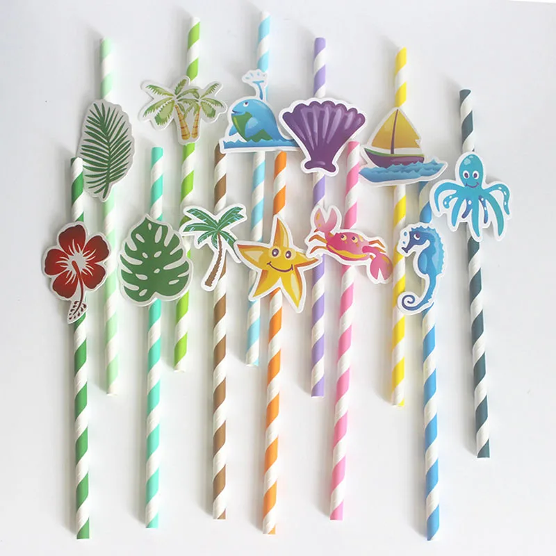 10PCS/Lot Ocean Theme 3D Drinking Paper Straws starfish shell Birthday Wedding Decorative Party Decoration Event Supplies Xmas