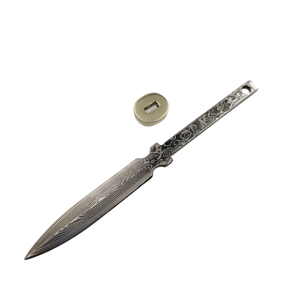 Swayboo DIY Semi-finished Damascus Steel One Steel Handle Brass Hand Guard Pu\'er Tea Knife Needle