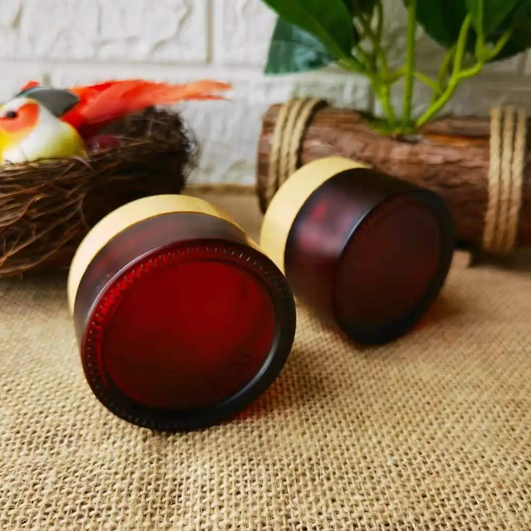 

Skin Care Matte Amber Brown Face Cream Jar With Bamboo Lid For Cosmetics Eye Cream Body Cream Glass Containers Packaging 30g 50g