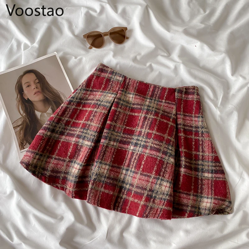 Conjuntos de saia estilo preppy feminino, jaquetas de lã xadrez, mini terno de saia plissada, chique, meninas japonesas, outono, inverno, doce,